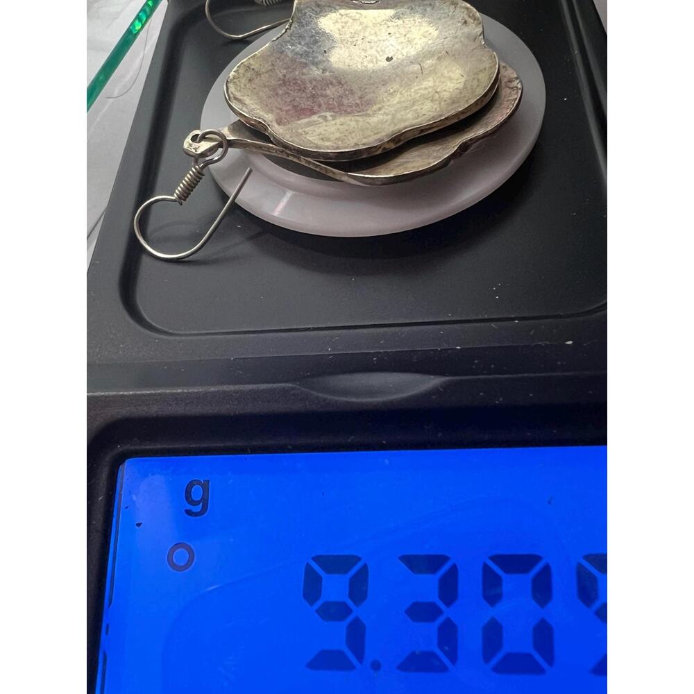 Vintage Abalone Shell & Deep Blue Mosaic Inlay Dangle Earrings - Picture 9 of 10